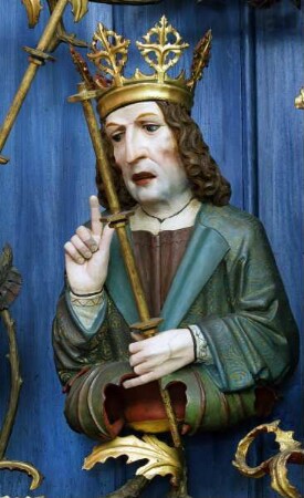 Schöllenbacher Altar — Wurzel Jesse mit den Vorfahren Christi und der Madonna im Strahlenkranz — Alttestamentarischer König