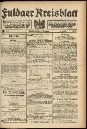 Erste Ausgabe vom Samstag, den 09. Dezember 1916.