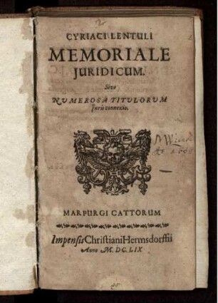 Cyriaci Lentuli Memoriale Iuridicum Sive Numerosa Titulorum Iuris connexio