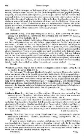 118, Karl Bartsch. Das psychologische Profil. Eine Anleitung zur Erforschung der psychischen Funktionen des normalen und des anormalen Kindes. 1922