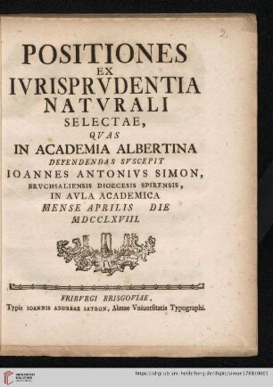 Positiones Ex Ivrisprvdentia Natvrali Selectae