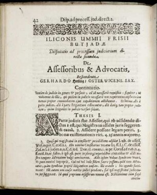 Disputatio [...] secunda, De Assessoribus & Advocatis