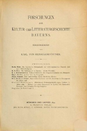 Forschungen zur Kultur- und Litteraturgeschichte Bayerns. 2, 2. 1894