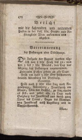 Bericht wie die fahrenden und reitenden Posten in der kais. kön. Haupt- und Residenzstadt Wien ankommen und abgehen.
