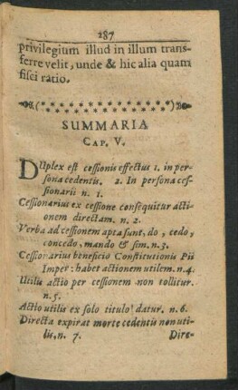 Summaria Cap. V.