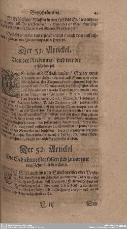 Der 52. Artickel. Die Schichtmeiser sollen sich zuvor mit dem Zehendner berechnen.