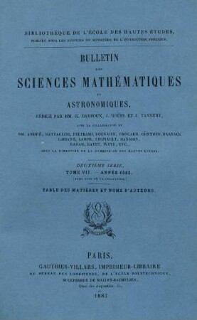 Tome VII. - Année 1883.