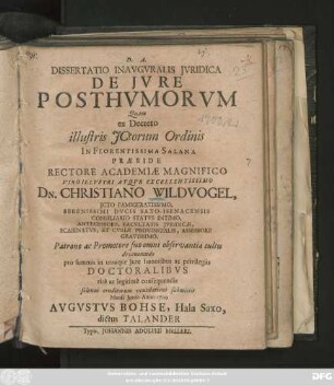 Dissertatio Inauguralis Iuridica De Iure Posthumorum