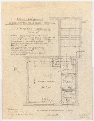 Einraum-Wohnung, Berlin-Schöneberg: Grundriss 1:50