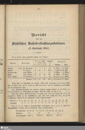 Bericht über die Sächsischen Lachsbeobachtungsstationen (21. Arbeitsjahr 1906)