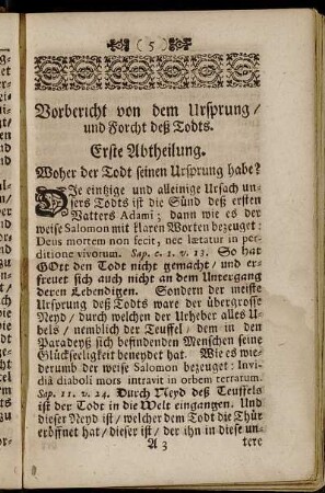 Erste Abtheilung. Woher der Todt seinen Ursprung habe?