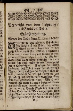 Erste Abtheilung. Woher der Todt seinen Ursprung habe?