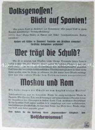 Propagandaflugblatt der "Deutschen Glaubensbewegung" zum Spanischen Bürgerkrieg