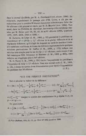 SUR UNE FORMULE COMBINATOIRE.