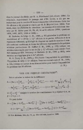 SUR UNE FORMULE COMBINATOIRE.
