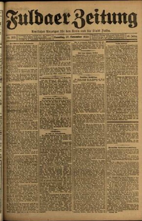 Erste Ausgabe vom Samstag, den 27. November 1920.