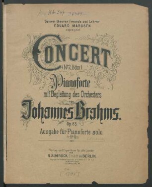 Concert (No. 2, B dur) : für Pianoforte mit Begleitung des Orchesters ; op. 83