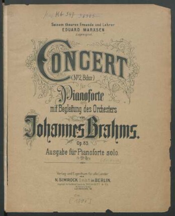Concert (No. 2, B dur) : für Pianoforte mit Begleitung des Orchesters ; op. 83