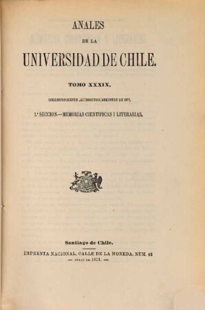 Anales de la Universidad de Chile : memorias científicas y literarias. 39. 1871