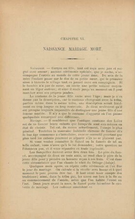 Chapitre VI. Naissance, mariage, mort