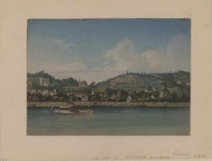 Ansicht von Dresden-Loschwitz, Kreidelithographie, um 1837 : [Panorama von Loschwitz bei Dresden] / H. Williard fec. - [S.l.] , [um 1837]. - 1 Kunstbl. : gouachierte Kreidelithogr. ; 25 x 18 cm. - [Lithographie m. Tonplatte v. Braunsdorf n. Williard b. Reichel]
