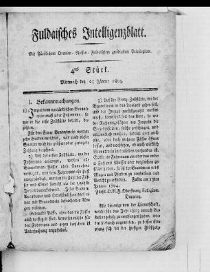 4tes Stück, Ausgabe vom 25. Jänner 1804