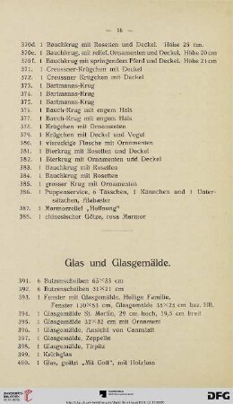Glas und Glasgemälde (Nr. 391-431)