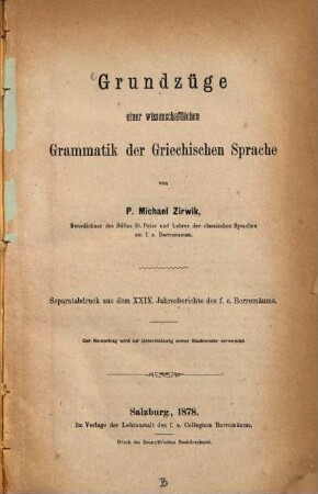 Grundzüge einer wissenschaftlichen Grammatik der griechischen Sprache