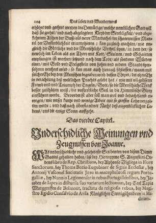 Das vierdte Capitel. Underschidliche Meinungen und Zeugnussen von Joanne.