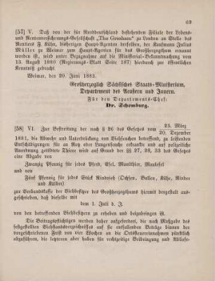 58. Ministerial-Bekanntmachung, das Ausschreiben einer Abgabe zur Verbandskasse der Viehbesitzer des Großherzogthums betreffend
