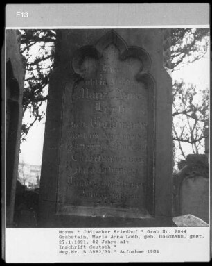 Grabstein von Maria Anna Loeb, geborene Goldmann (+ 1891.01.27)