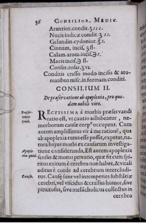 Consilium II. De praeservatione ab apoplexia, pro quodam nobili viro