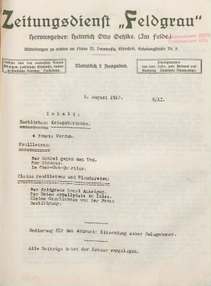 11.1916: Zeitungsdienst Feldgrau