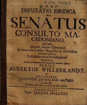 Disputatio Juridica De Senatus Consulto Macedoniano