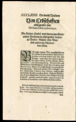 Von Erbschafften absteigender Lini. De linea Descendentium.