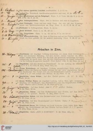 Arbeiten in Zinn (Nr. 133-195)