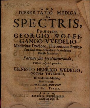 Dissertatio Medica De Spectris