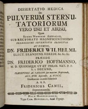 Dissertatio Medica De Pulverum Sternutatoriorum Vero Usu Et Abusu