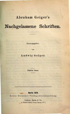 Nachgelassene Schriften : Herausgegeben von Ludwig Geiger. 5