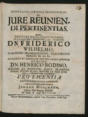 Disputatio Iuridica Inauguralis, De Iure Reuniendi Pertinentias