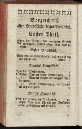 Verzeichniß aller Hauptstücke dieses Büchleins.