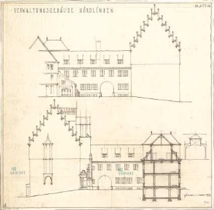 Fischer, Theodor; Nördlingen; Verwaltungs-Gebäude - Ansicht, Ansicht m. Schnitt