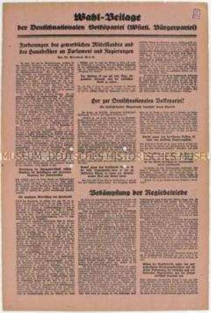 Sonderdruck (Zeitungsbeilage) der DNVP Württemberg zu einer regionalen Wahl
