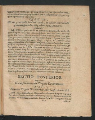 Sectio Posterior inquirens In causas motionis Virgulae Divinatricis.