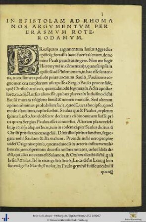 Epistola Ad Rhomanos cum Argumento