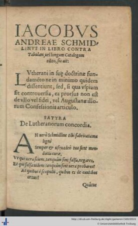 Satyra De Lutheranorum concordia.