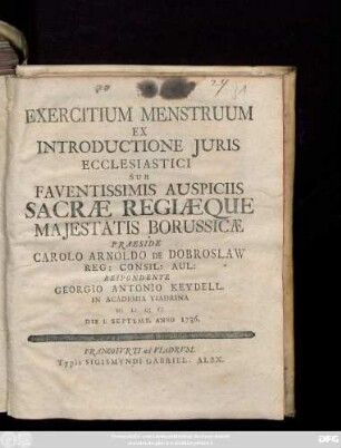 Exercitium Menstruum Ex Introductione Juris Ecclesiastici