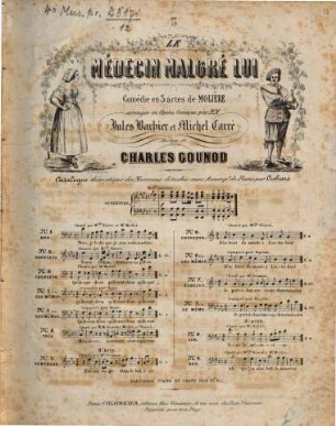 Le médecin malgré lui : comédie en 3 actes de Molière ; arrangée en opéra comique par MM. Jules Barbier et Michel Carré, 3. Couplets : (Qu'ils sont doux)