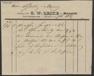 Lieferschein "[...] erhalten von C. W. Leske in Darmstadt Retour"