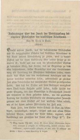 1-13 Andeutungen über den Zweck der Weltschöpfung bei einzelnen Philosophen des klassischen Alterthums (Schluß)